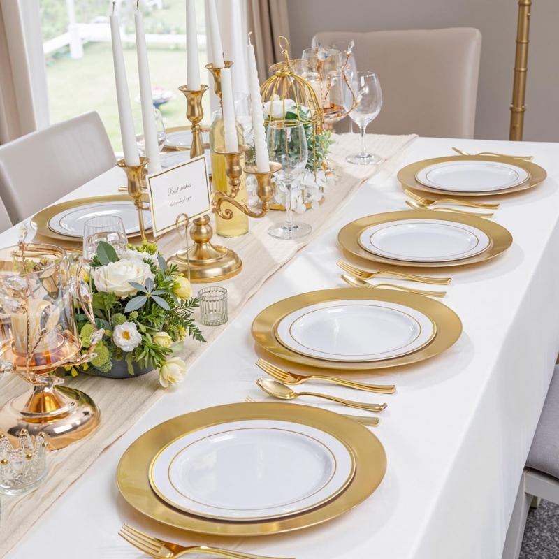 Gold Rimmed Charger Plates with Wide Border for Elegant Wedding Table