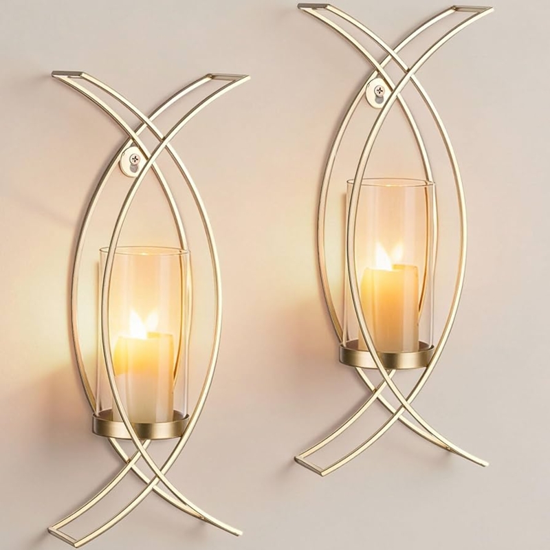 Gold Wall Sconces Intersecting Arcs Geometric Hurricane Set