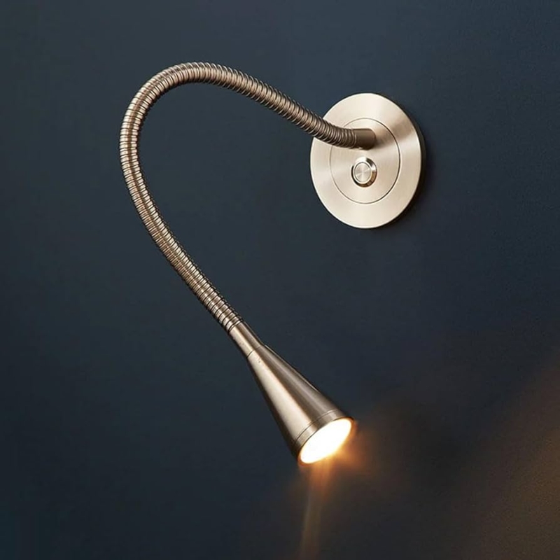 Gooseneck Wall Light: Brushed Champagne Gold With Push Switch
