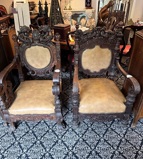 Gothic Revival Accent Chairs with Intricate Dragon Carvings