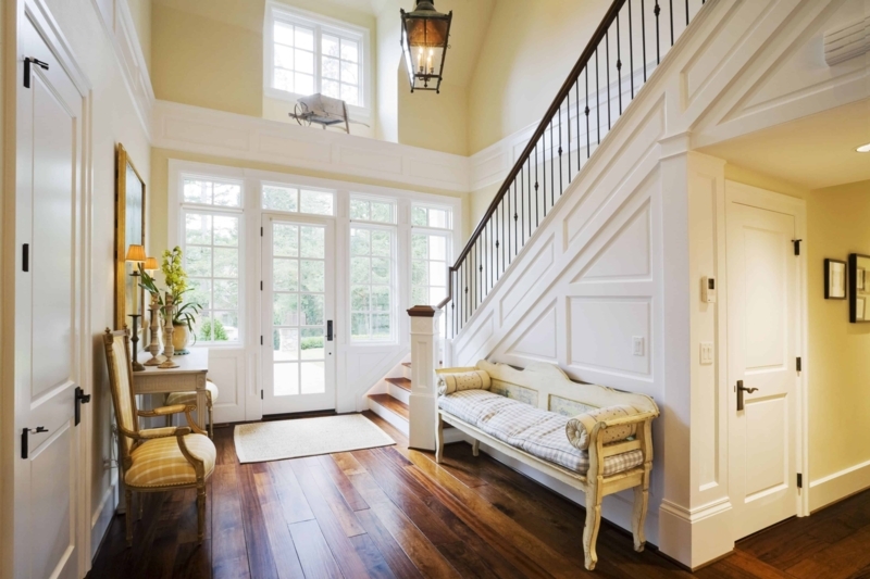 Grand Foyer Lantern Lighting Plaid Upholstery Architectural Paneling