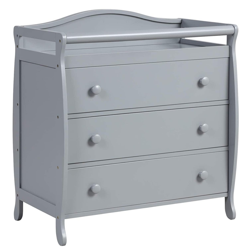Gray Changing Table: Sleigh Style Sides, Curved Feet, Matte Finish.
