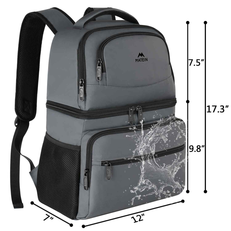 Grey Cooler Backpack with Tiered Storage and Leakproof Liner Design