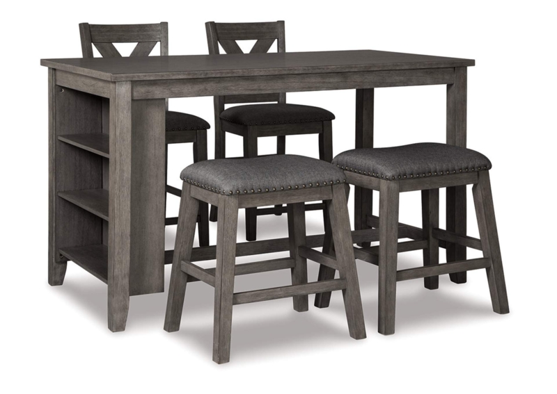Grey Counter Height Dining Set with Mixed Seating and Side Shelving