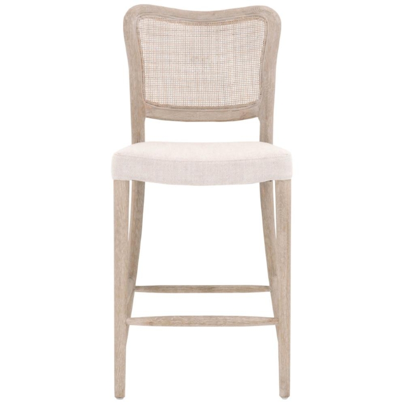 Grey Wash Wood Counter Stool featuring Woven Cane Backrest