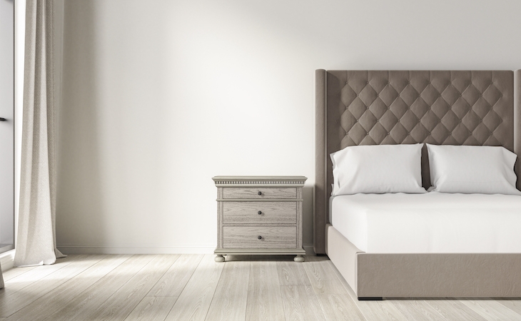 Grey Washed Nightstand Transitional Design Dentil Molding Bun Feet