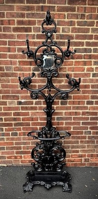 Hall Tree Victorian Integrated Mirror Umbrella Rings Black Scrollwork