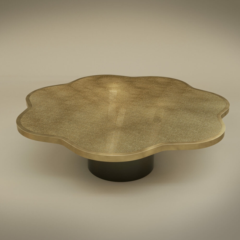 Hammered brass coffee table Organic design with shagreen effect