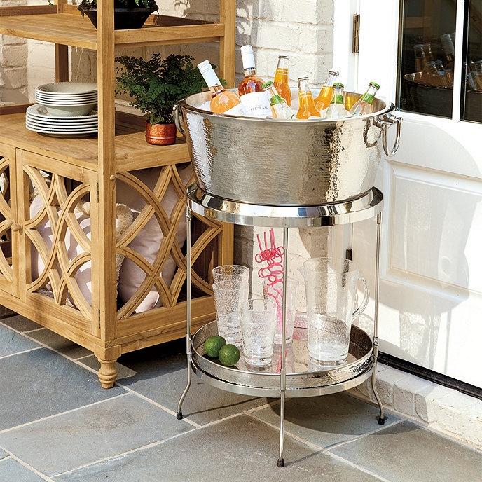 Hammered Metal Beverage Tub Tiered Stand Double Walled