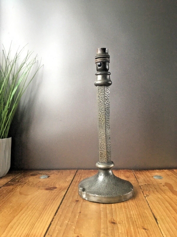 Hammered Pewter Lamp Base with Hexagonal Craftsman Stem