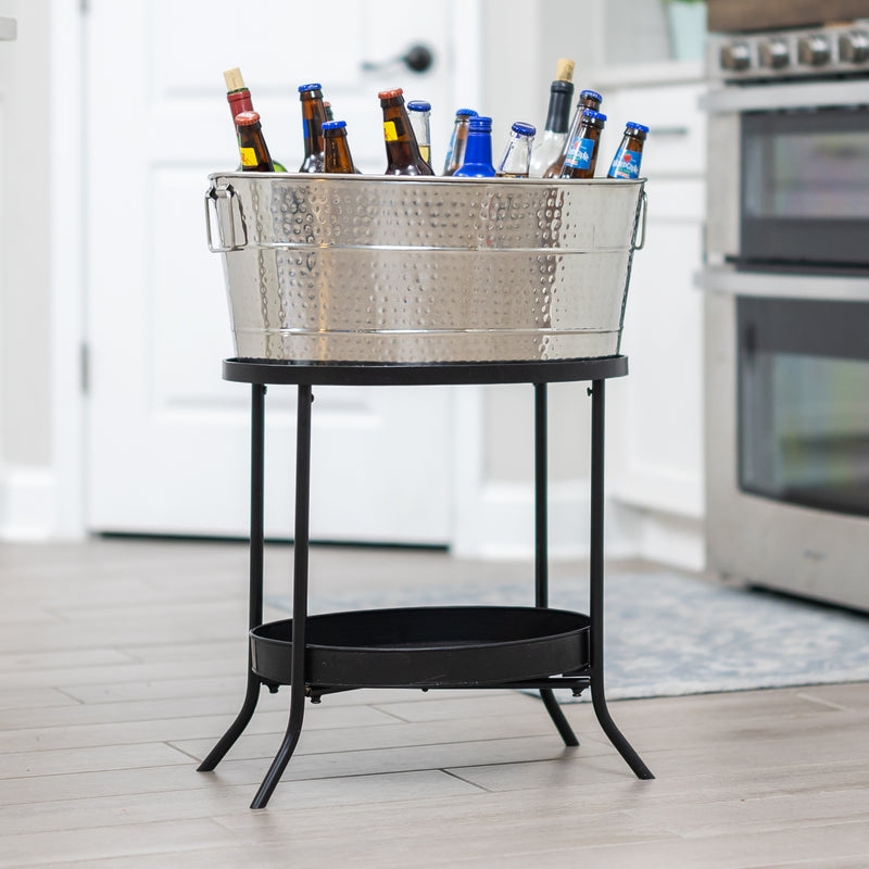 Hammered Stainless Beverage Tub Matte Black Stand Lower Tray