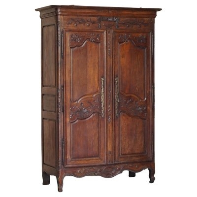 Hand-Carved French Provincial Armoire with Arched Molding and Scalloped Apron.
