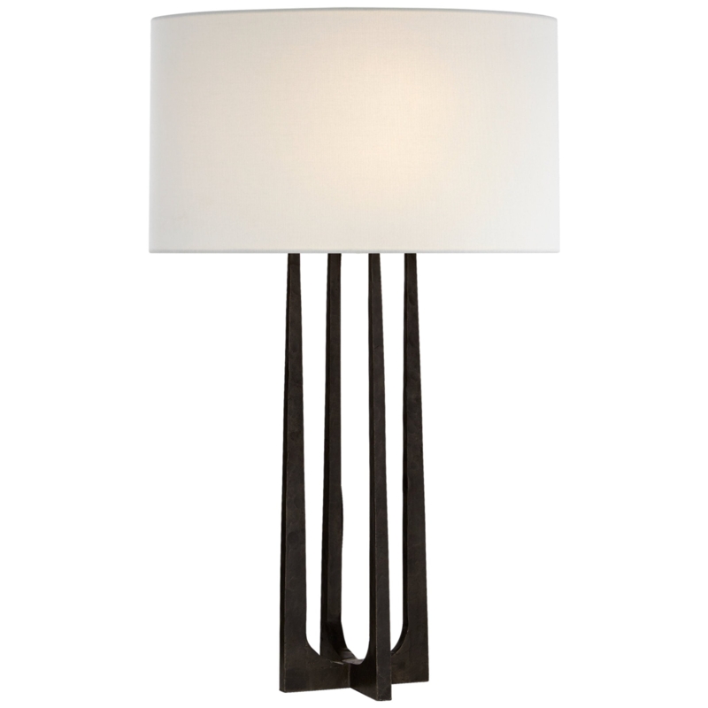 Hand-Forged Aged Iron Four-Post Architectural Table Lamp