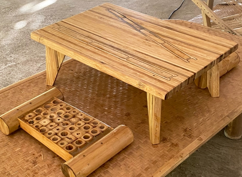 Handcrafted Bamboo Coffee Table Etched Tabletop