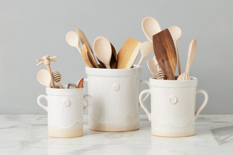 Handthrown Stoneware Crock Set, Cream Glaze with Medallion Detail
