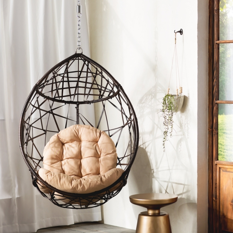 Hanging Egg Chair: Teardrop Frame, Tufted Cushion, Bohemian Indoor Swing