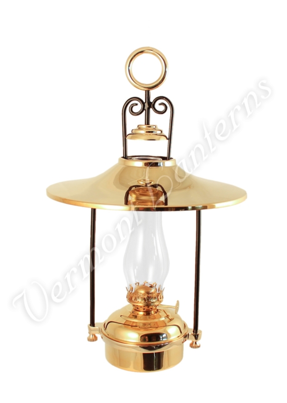 Hanging Lantern Polished Brass Wide Conical Shade Maritime Style