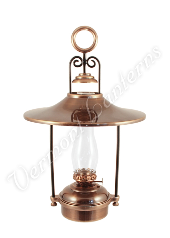 Hanging Oil Lamp Antique Brass Hurricane Chimney Wide Conical Shade