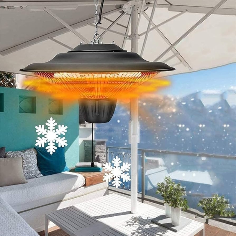 Hanging Patio Heater Saucer Shape Matte Black Industrial Terrace