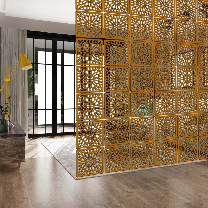 Hanging Room Divider Panels in Mustard Yellow Geometric Cut