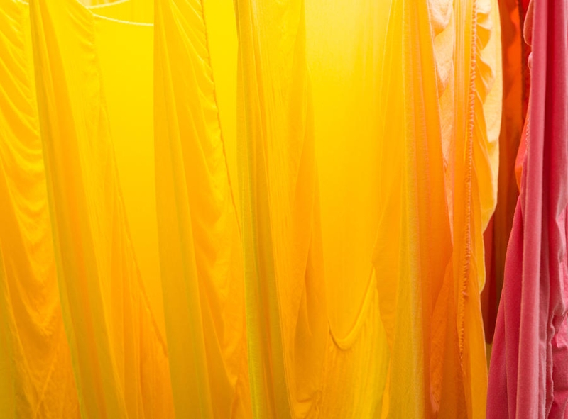 Hanging Textiles Backlit Glow Vibrant Gradient Vertical Draping