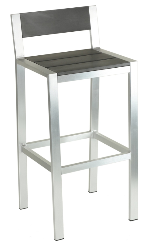 Haven Aluminum Outdoor Barstool in Slate Grey Poly Resin, Brushed Alum   CortesiHome