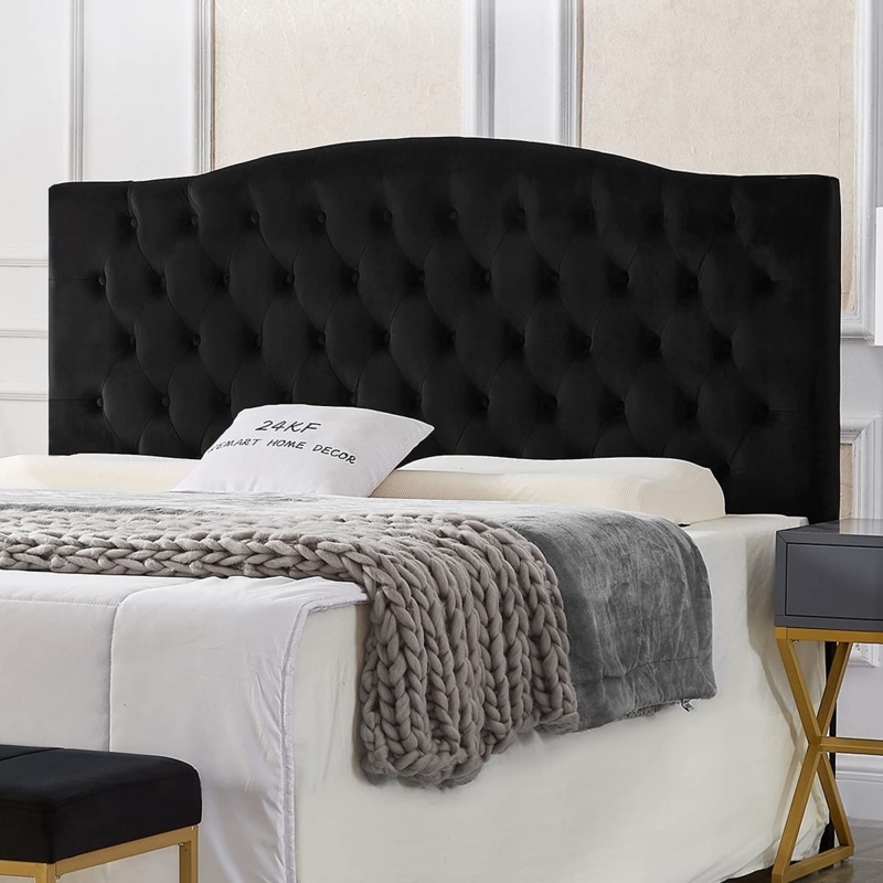 Headboard Camelback Silhouette Velvet Like Arched Top Detail