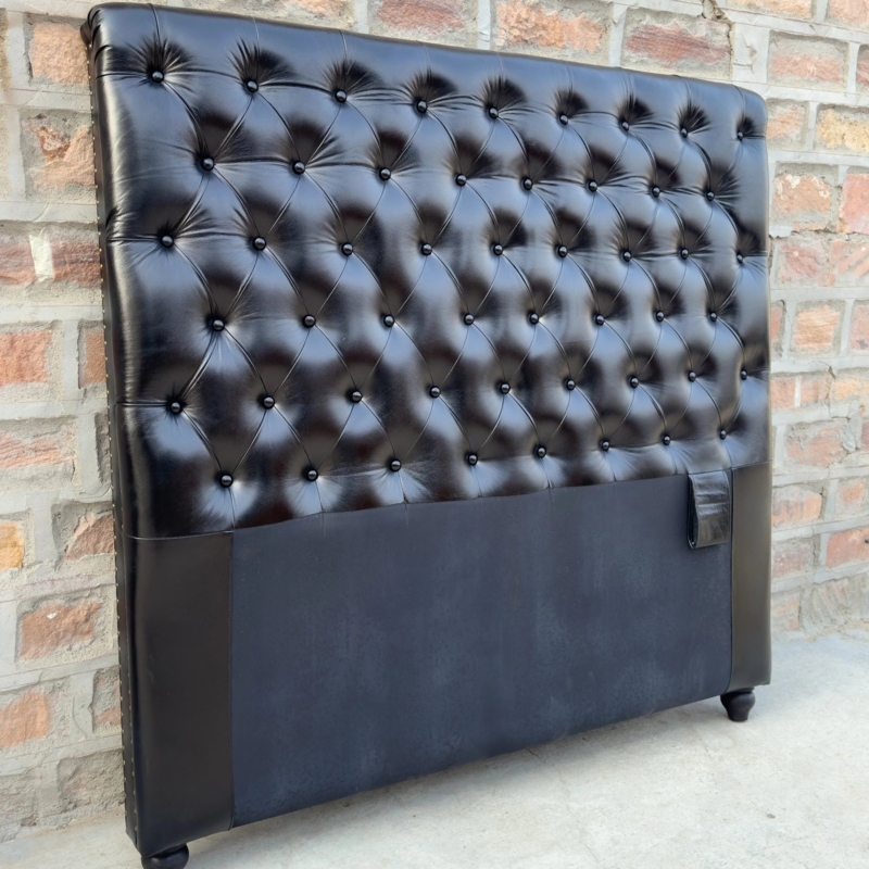 Headboard Chesterfield Style Diamond Tufting Leather Like Side Pocket