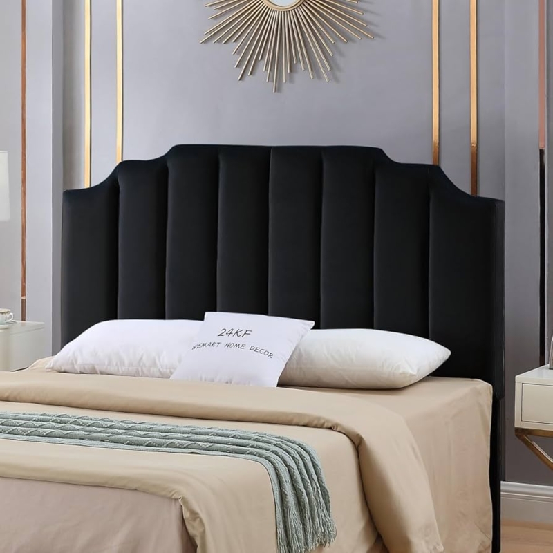 Headboard Vertical Channel Tufting Stepped Silhouette Velvet Like