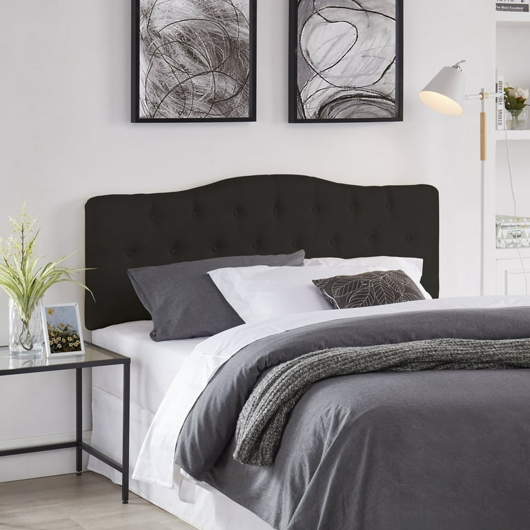 Headboard Wall Mounted Curved Silhouette Button Tufted Linen Fabric
