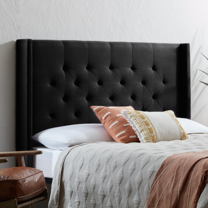 Headboard Wingback Silhouette Buttonless Diamond Tufting Transitional