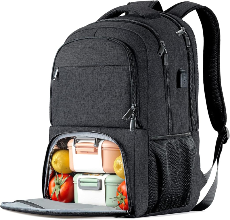 Heather Grey Lunch Backpack with Insulated Bottom and USB Charging Port