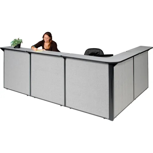 Heathered Gray L-Shaped Reception Desk with Privacy Walls