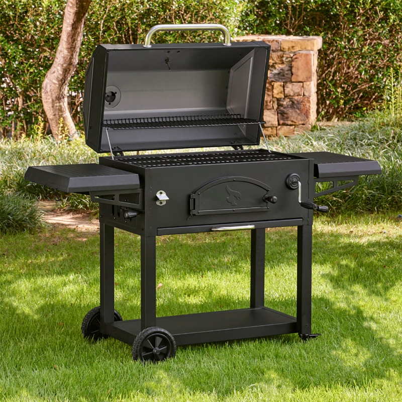 Heavy Duty Charcoal Grill Cart Adjustable Height Crank Large Wheels