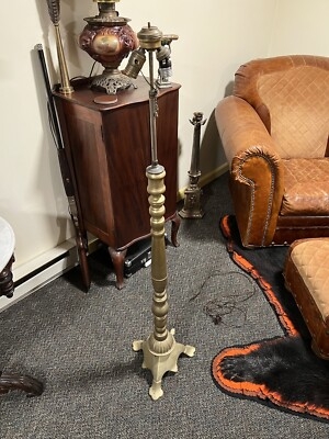 Heavy Standing Lamp: Turned Pole Multi-Socket Tripod Base