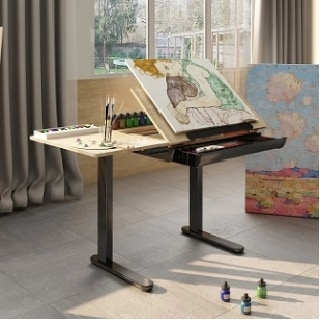 Height Adjustable Drafting Table with Split Surface and T-Style Base