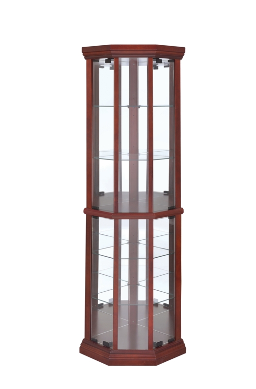 Hexagonal Corner Curio Tower with Six Tiers and Black Hardware Accents