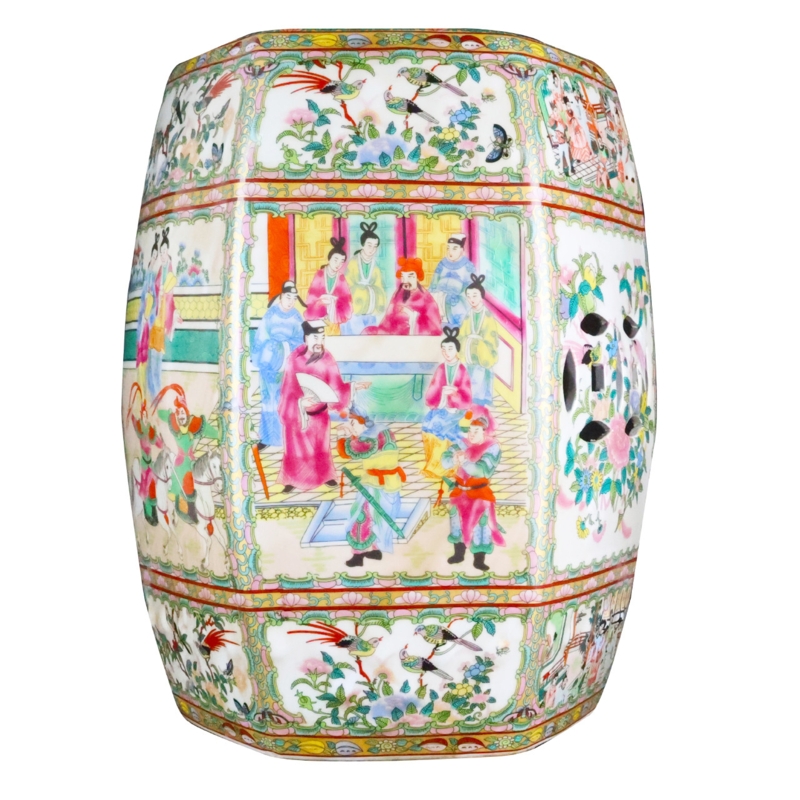 Hexagonal Garden Stool with Rose Medallion Narrative Panels