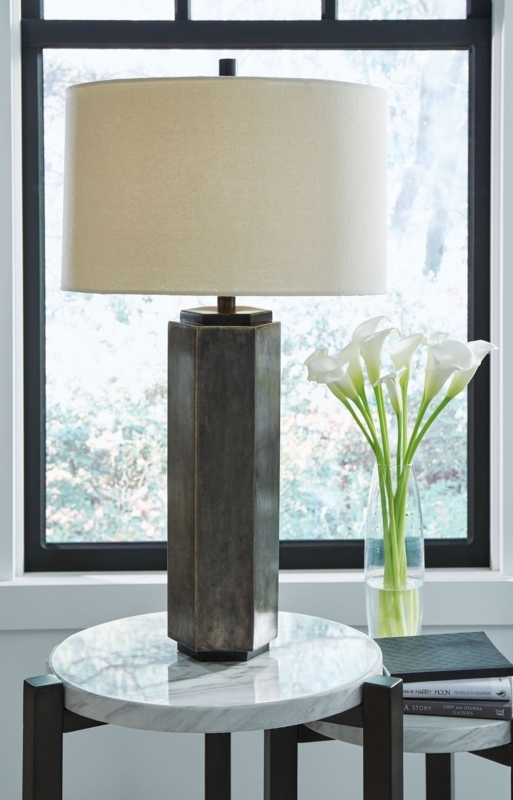 Hexagonal Metal Table Lamp with Antique Pewter Finish