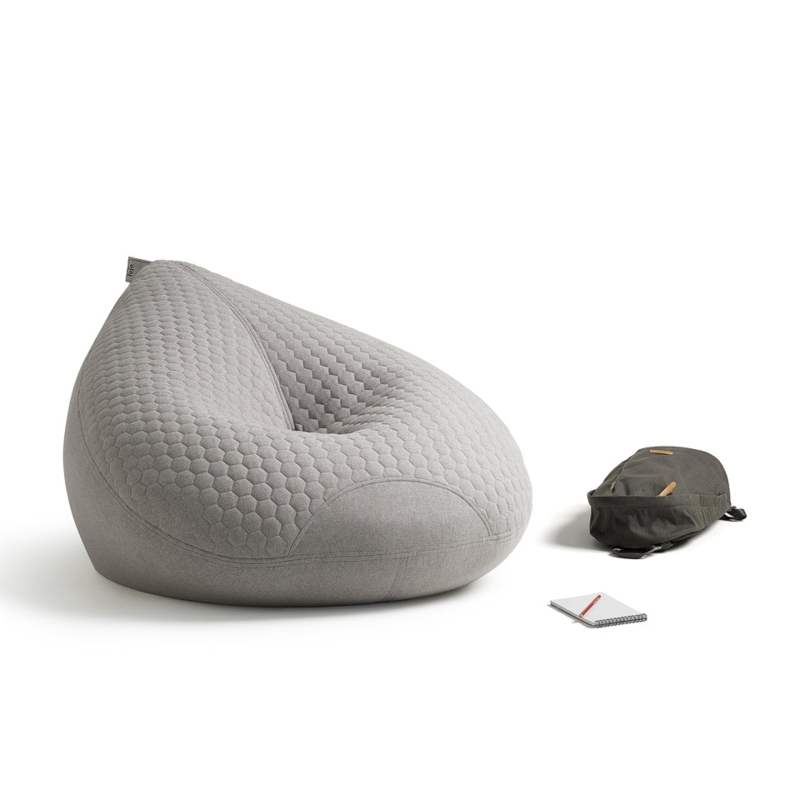 Hexagonal Quilted Bean Bag, Heather Grey Teardrop Lounger Chair