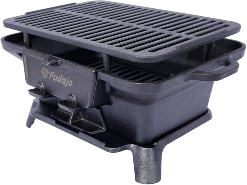 Hibachi Tabletop Grill Cast Iron Adjustable Vent Side Handles Rustic