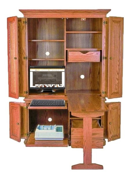 Hideaway Office Armoire with Bi-Fold Doors and Pull-Out Desk