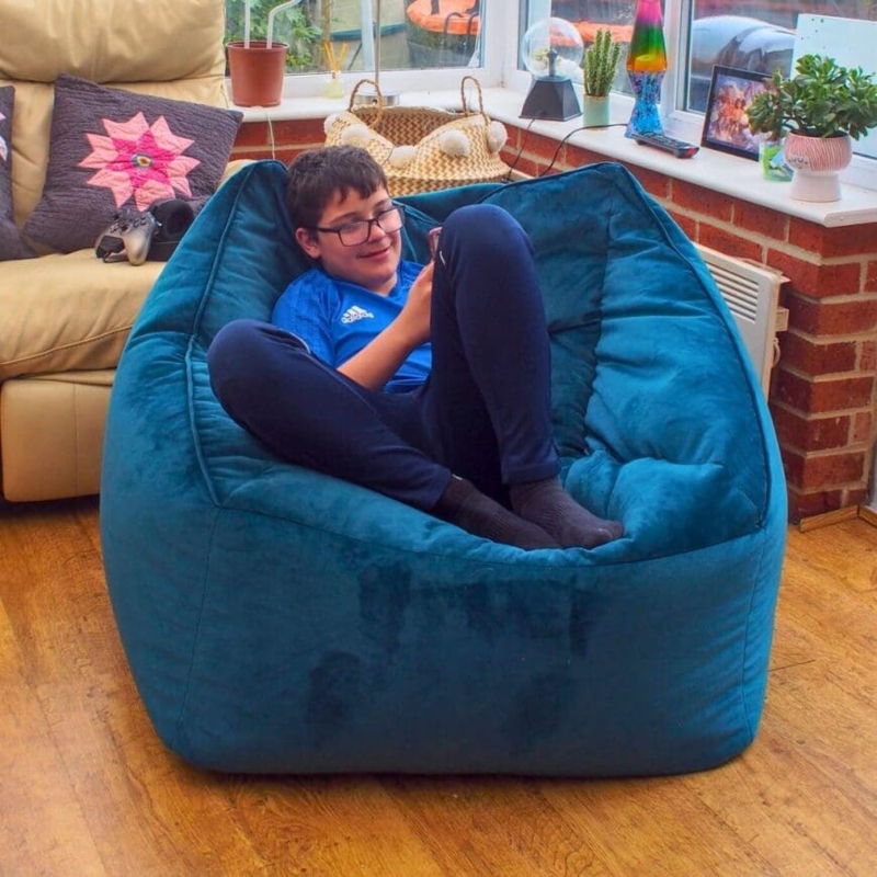 High Back Beanbag Lounger in Plush Teal Velvet-Like Fabric