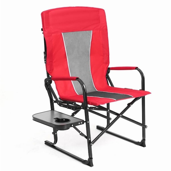 High Back Directors Chair in Vibrant Red with Mesh Panel and Side Table
