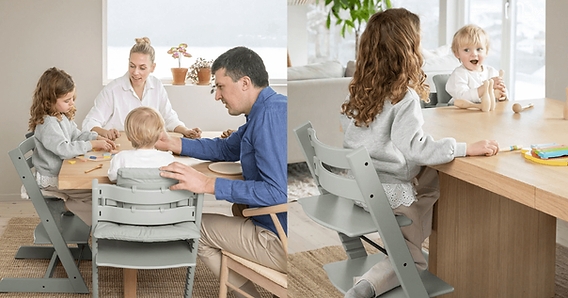 High Chair in Sage Green, Matte Finish, Slatted Back, Scandi Style.