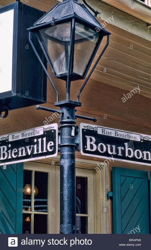 Historic Street Lamp Post showing Rue Bienville Signage