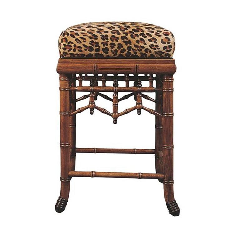 Hollywood Regency Bar Stool, Faux Bamboo Frame, Leopard Print Seat