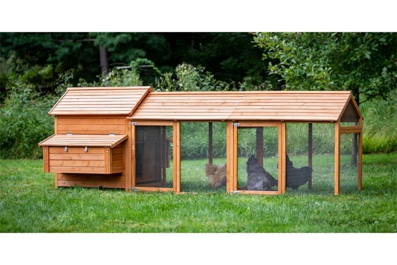 Honey Brown Wooden Chicken Coop with Large Wire Run