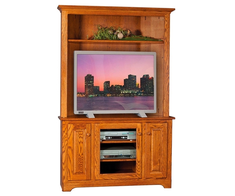 Honey Oak Corner TV Stand with Hutch Raised Panels