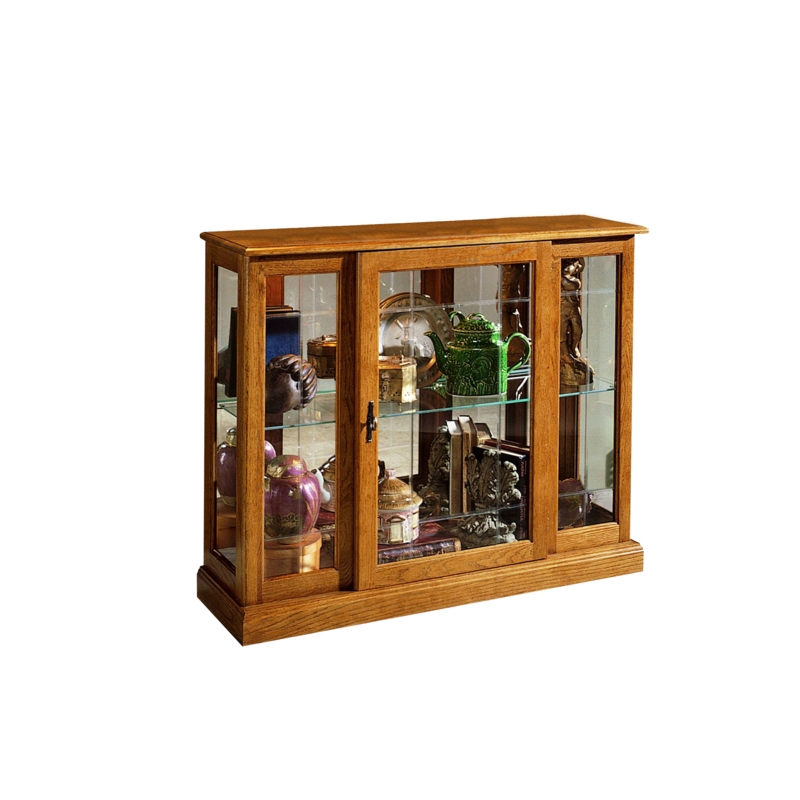 Honey Oak Display Cabinet with Paned Glass and Antique Bronze